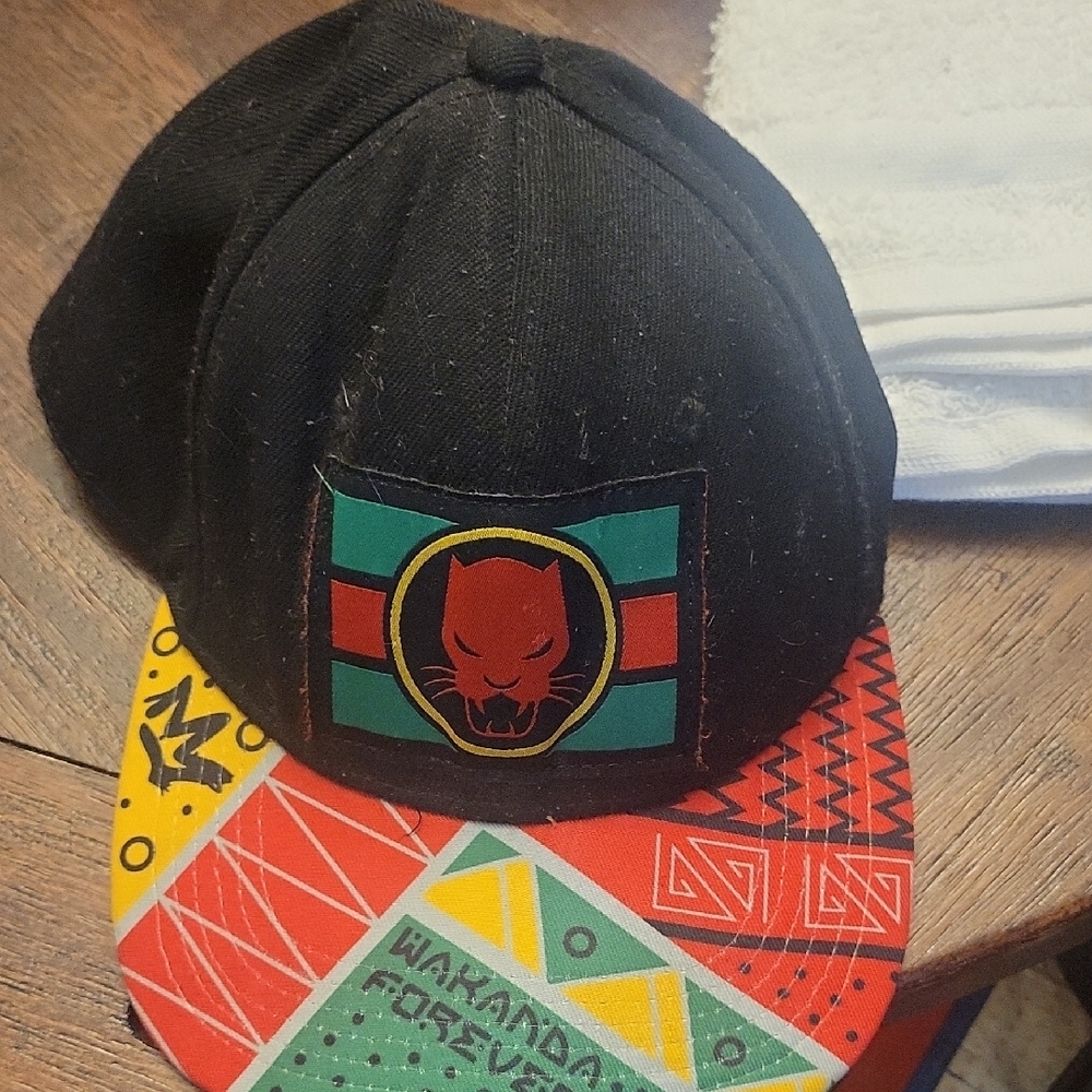 Black Panther Themed Cap with Colorful Brim